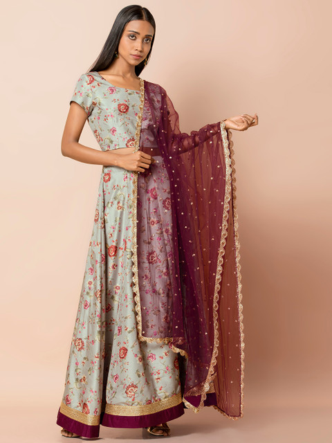 

INDYA Women Burgundy Embroidered Dupatta