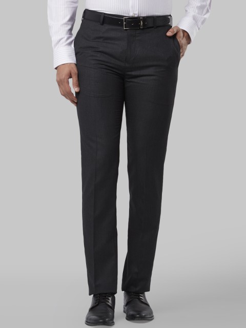 

Raymond Men Charcoal Grey Regular Fit Self Design Formal Trousers