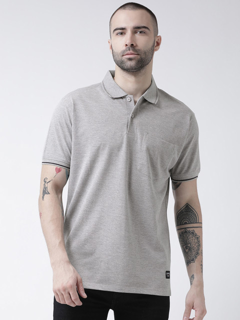 

GRIFFEL Men Grey Solid Polo Collar T-shirt