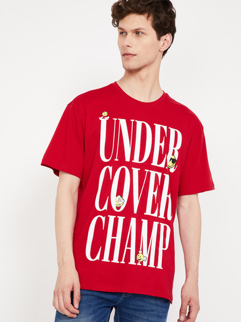 

Smiley World Men Red Printed Round Neck T-shirt