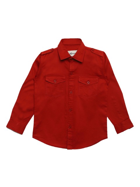 

Aj DEZInES Boys Rust Red Regular Fit Solid Casual Shirt