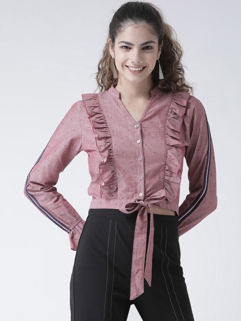 

Texco Women Pink Self Design Pure Cotton Shirt Style Pure Cotton Top