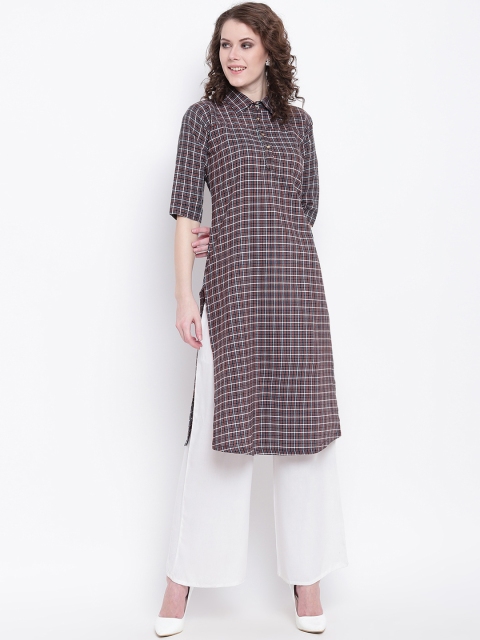 

Napra Women Brown Checked Straight Kurta