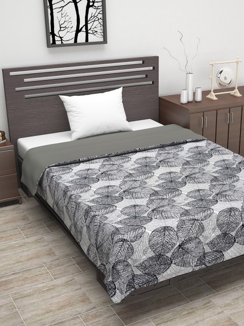 

Divine Casa Black & Grey Floral AC Room 110 GSM Single Bed Dohar