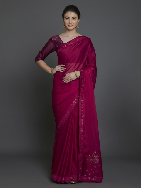 

Mitera Magenta Solid Poly Georgette Saree