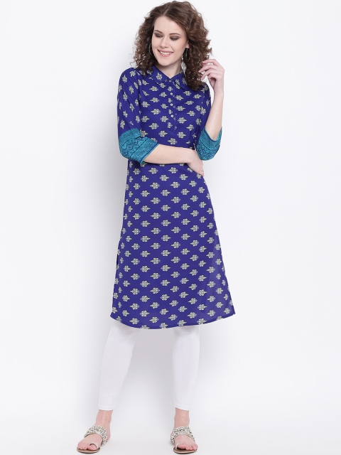 

Napra Women Navy Blue Printed Straight Kurta