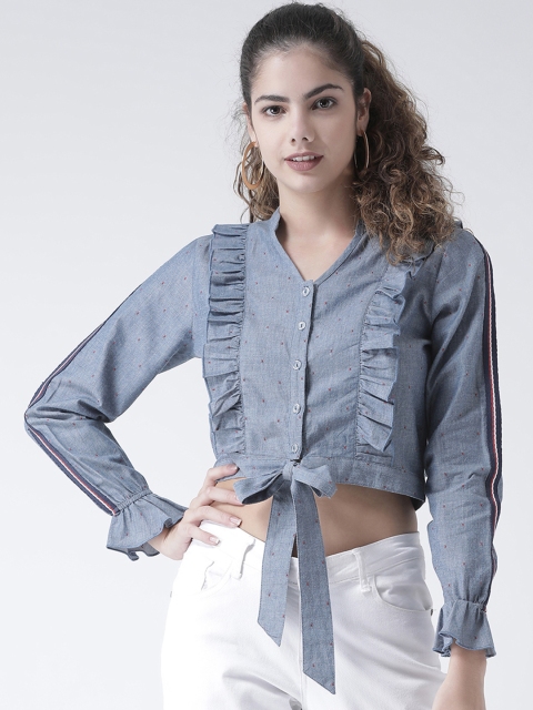 

Texco Women Blue Self Design Shirt Style Top