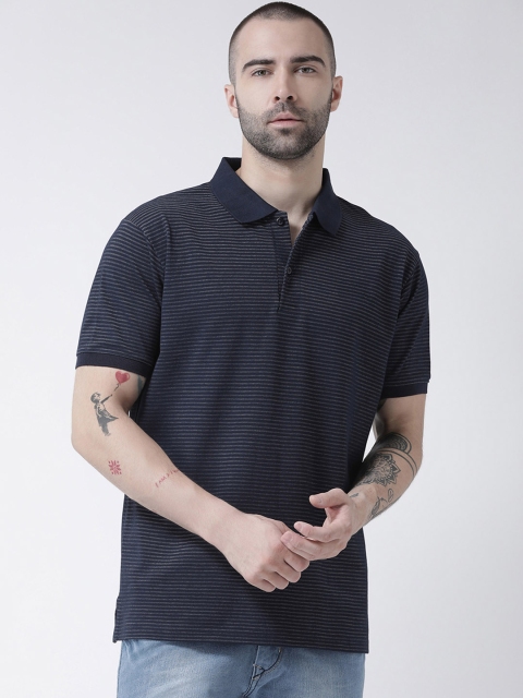 

GRIFFEL Men Navy Blue Striped Polo Collar T-shirt