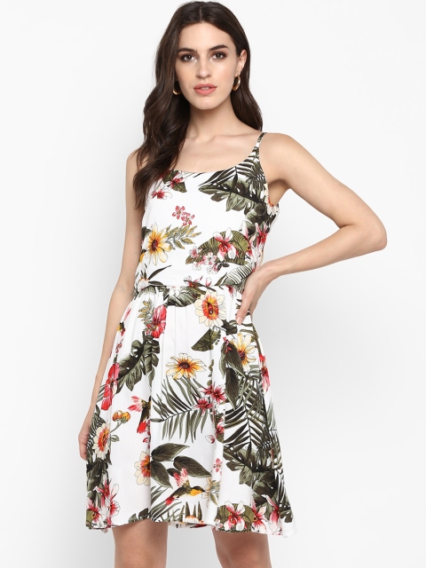 

MIAMINX Women White Floral Print Fit & Flare Dress