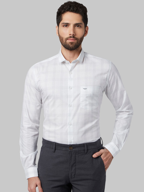 

Park Avenue Men White Slim Fit Checked Formal Shirt
