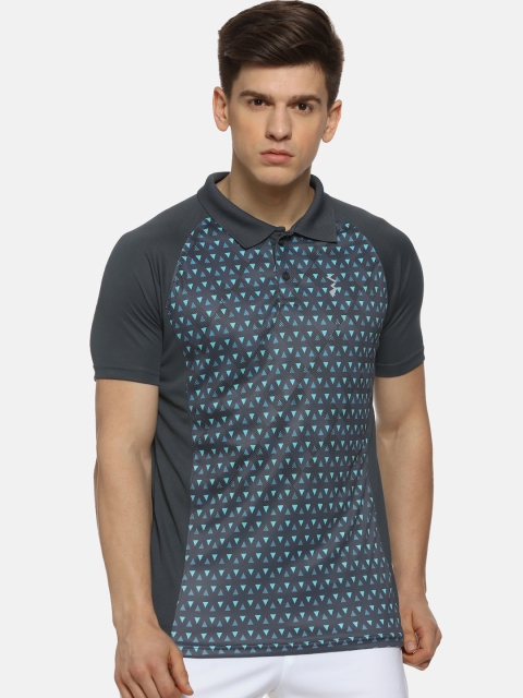 

Campus Sutra Men Grey & Blue Printed Polo Collar T-shirt