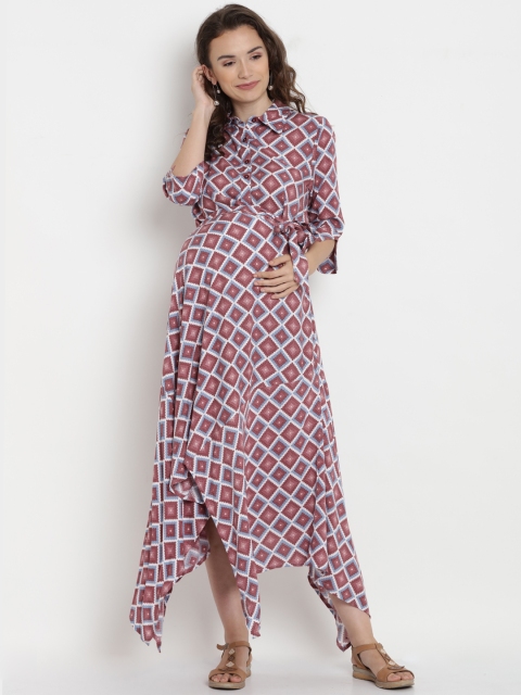 

Mine4Nine Women Brown & Grey Maternity Maxi Dress