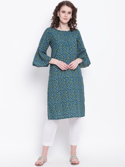 

Napra Women Green & Yellow Printed Straight Kurta