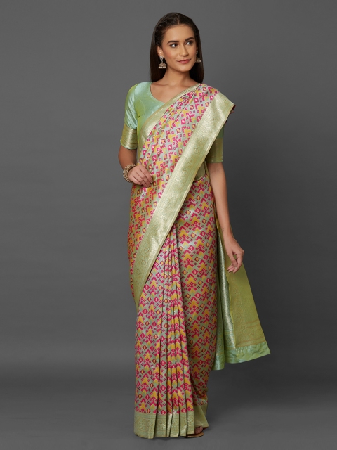 

Mitera Multicoloured Silk Blend Woven Design Banarasi Saree, Multi