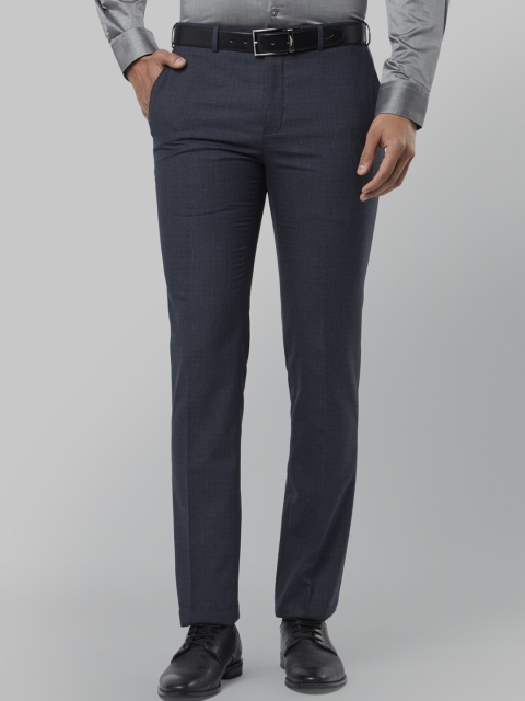 Raymond Men Grey Slim Fit Checked Formal Trousers