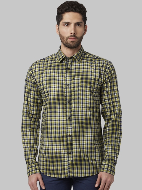 

Park Avenue Men Green & Navy Blue Slim Fit Checked Casual Shirt