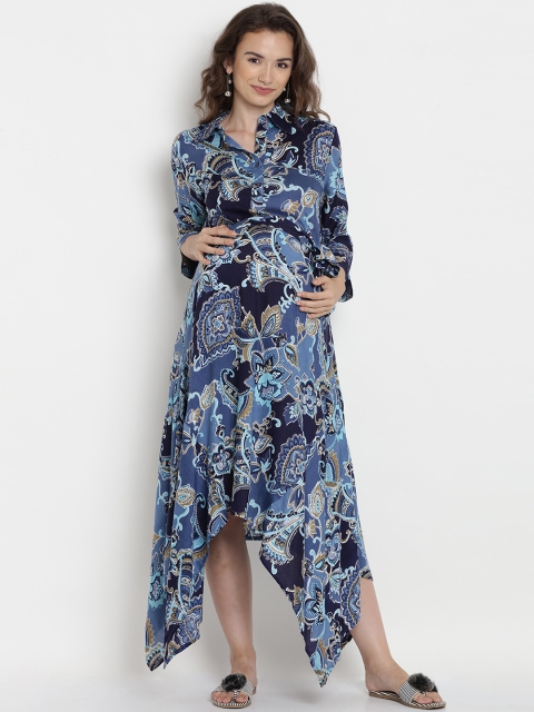 

Mine4Nine Women Navy Blue Maternity Maxi Dress