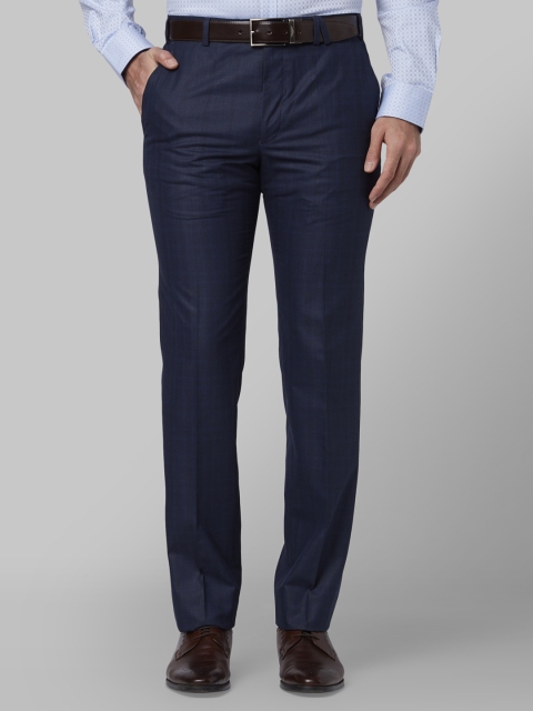 

Park Avenue Men Navy Blue Regular Fit Checked Formal Trousers