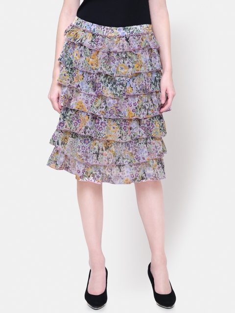 

Yaadleen Women Multicoloured Printed Tiered Midi Skirt, Multi
