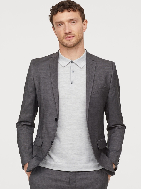 

H&M Men Grey Solid Jacket Slim Fit