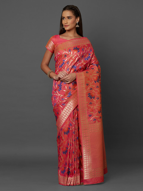 

Mitera Peach-Coloured Silk Blend Printed Banarasi Saree