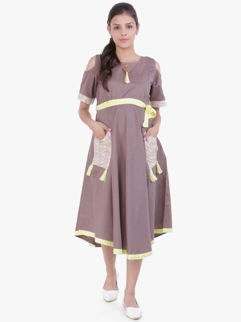 MomToBe Women Grey Solid Maternity A-Line Dress