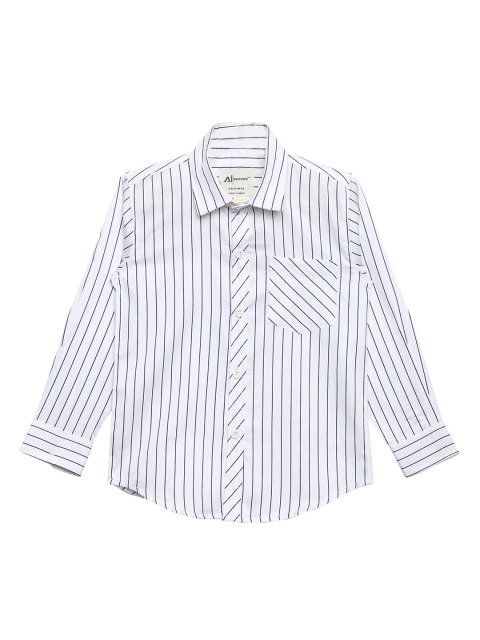 

Aj DEZInES Boys White & Navy Blue Regular Fit Striped Casual Shirt