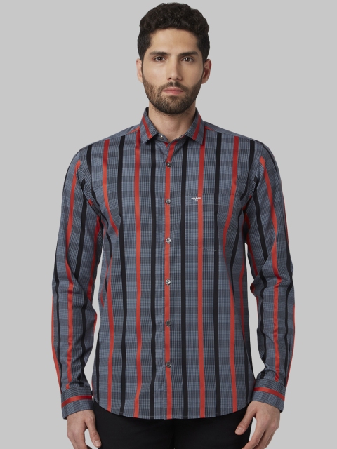 

Park Avenue Men Grey & Red Slim Fit Checked Casual Shirt