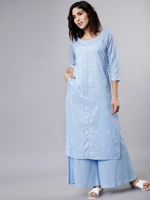 

Vishudh Women Blue Printed Kurta with Palazzos