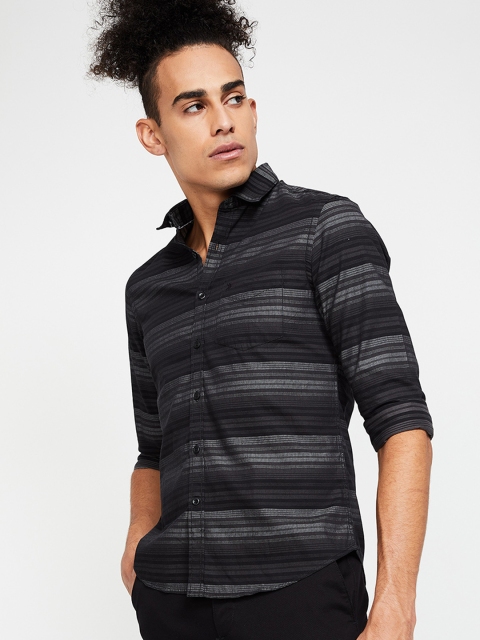

CODE by Lifestyle Men Black Slim Fit Striped Casual Shirt