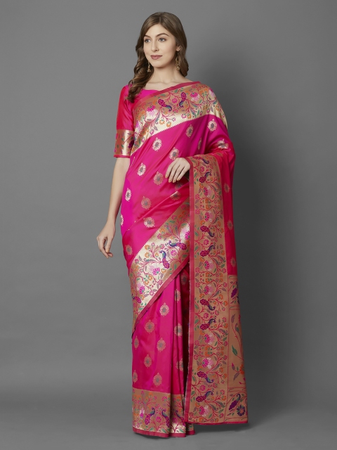 

Mitera Pink Silk Blend Woven Design Banarasi Saree