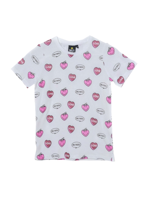 

Smiley World Girls Off-White Quirky Print Top