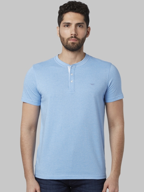 

Park Avenue Men Blue Solid Henley Neck T-shirt