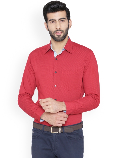 

Dazzio Men Red Slim Fit Self Design Semiformal Shirt