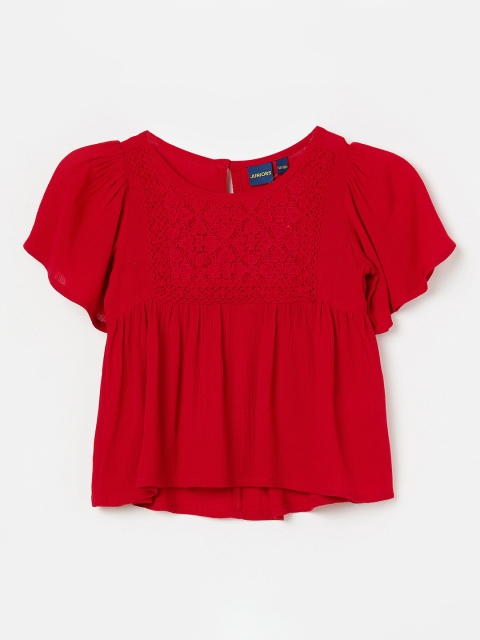 

Juniors by Lifestyle Girls Red Self Design Empire Top