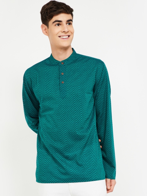

Melange by Lifestyle Men Green Striped Straight Kurta