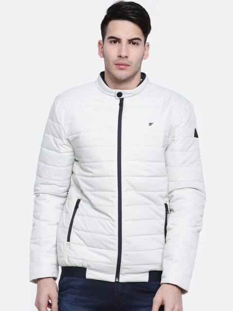 

t-base Men White Solid Lightweight Puffer Jacket