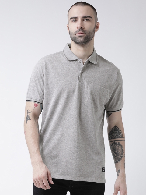 

GRIFFEL Men Grey Solid Polo Collar T-shirt