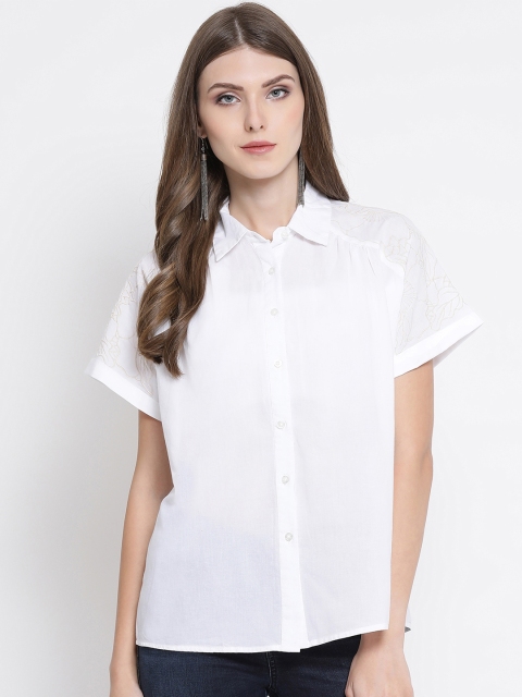 

Oxolloxo Women White Regular Fit Printed Casual Shirt