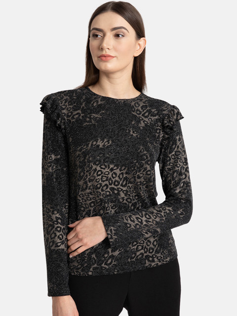 

Kazo Women Black Leopard Print Top