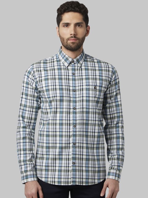 

Park Avenue Men Green Slim Fit Checked Casual Shirt