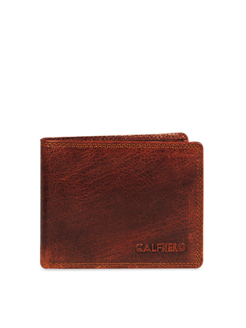 

CALFNERO Men Brown Solid RFID Blocking Genuine Leather Two Fold Wallet