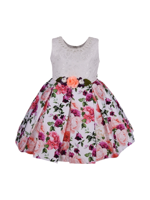 

Wish Karo Girls Off-White & Pink Printed Fit and Flare Dress