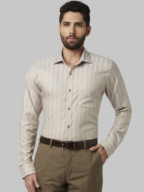 

Park Avenue Men Khaki Slim Fit Striped Formal Shirt