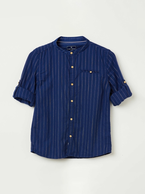 

Fame Forever by Lifestyle Boys Navy Blue Slim Fit Striped Casual Shirt