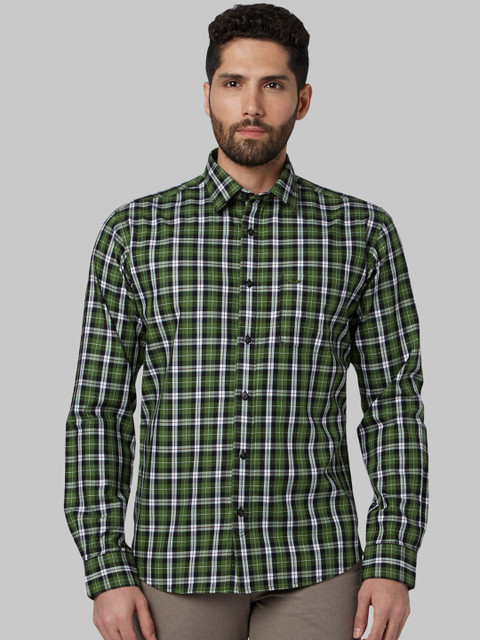 

Park Avenue Men Green & Off-White Slim Fit Checked Casual Shirt