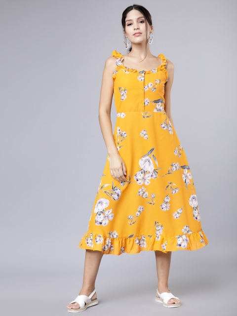 

Tokyo Talkies Women Mustard Fit and Flare Dress