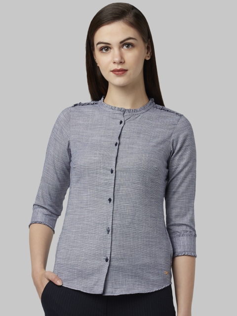 

Park Avenue Woman Blue & White Regular Fit Checked Casual Shirt