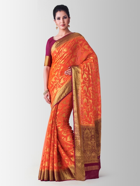 

MIMOSA Orange Poly Chiffon Woven Design Kanjeevaram Saree