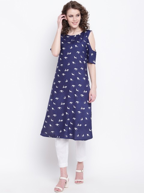 

Napra Women Navy Blue Printed Straight Kurta